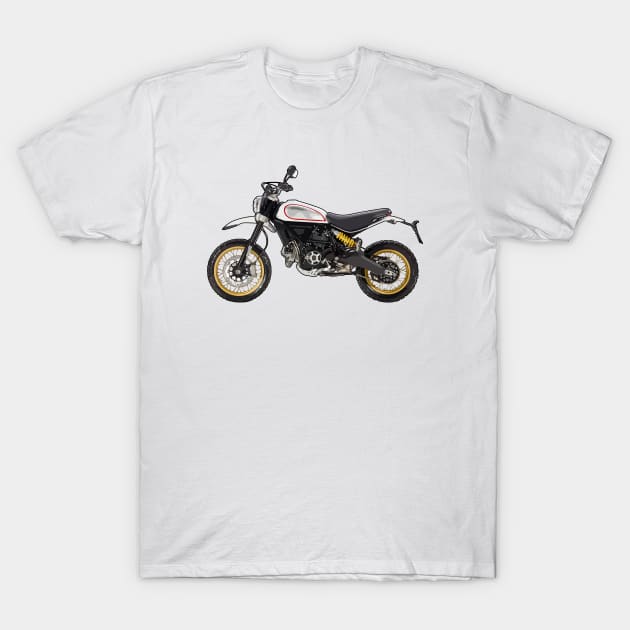 Scrambler Bike Side View Illustration T-Shirt by KAM Std